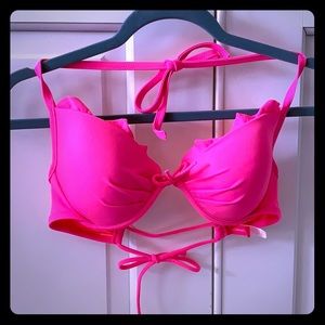 Pink push up hater ruffle bikini top